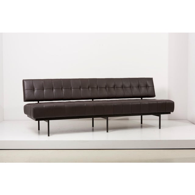 Newly upholstered attr. Knoll International custom sofa in sorensen leather. Germany, 1950s. This piece is attributed to...