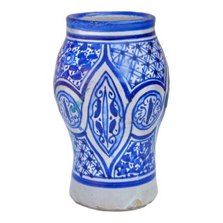 Mid 20th Century Handmade Moroccan Ceramic-Art Vase W/ Blue Hues For Sale