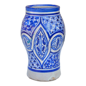Mid 20th Century Handmade Moroccan Ceramic-Art Vase W/ Blue Hues