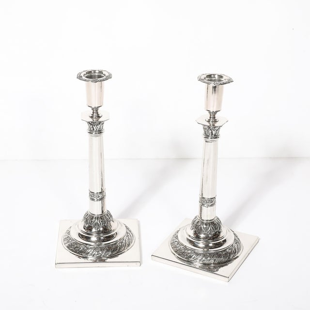 Pair of Silver Corinthian Column & Acanthus Sabbath Candlesticks by Ludwig Nast For Sale - Image 11 of 18
