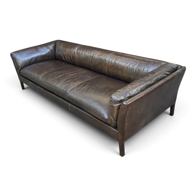 Restoration Hardware Sorensen Sofa in Tobacco Brown Leather With Natural Patina For Sale - Image 13 of 16