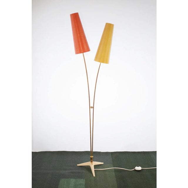 Metal Vintage Fiberglass & Brass Floor Lamp in the style of Cosack For Sale - Image 7 of 11