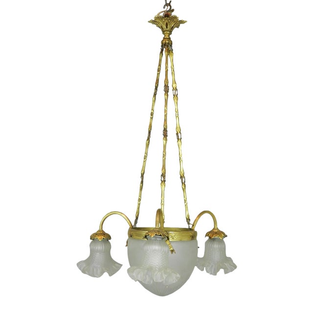 French Three Arm Ceiling Light, 1930s For Sale