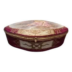 Antique French Signed Sevres Jewel Box Casket Boat Shape