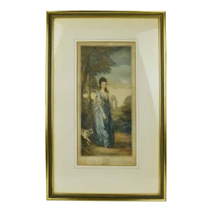 Antique Samuel Arlent Edwards Signed Original Colored Mezzotint Portrait of Mrs. Lowndes-Stone