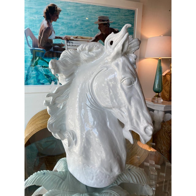 Vintage Plaster White Lacquered Modern Large Horse Head Statue For Sale - Image 11 of 11