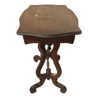 Antique Victorian Lyre-Base Parlor Side Table — Walnut, 19th Century For Sale
