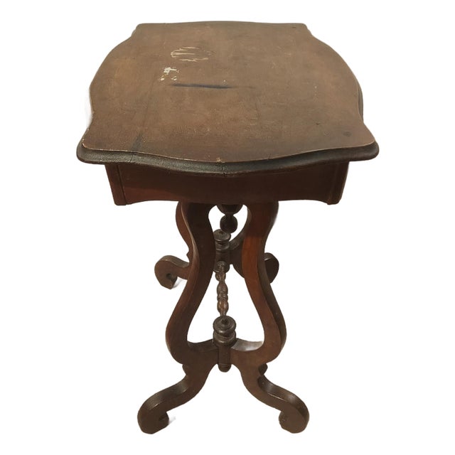 Antique Victorian Lyre-Base Parlor Side Table — Walnut, 19th Century For Sale