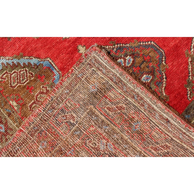 Antique Turkish Oushak-Handwoven With Geometric Design in Red, Brown, Green For Sale In Atlanta - Image 6 of 6
