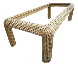 Twisted Rattan Coffee Table With Glass Top.