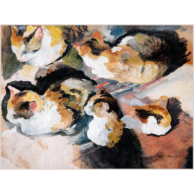 1909 Vintage Calico Cat Art Print by August Macke, Feline Wall Art - 48" X 36" For Sale