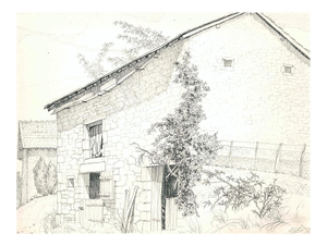 André Roland Brudieux - Countryside House in Ladrat - Pencil Drawing - 1960s