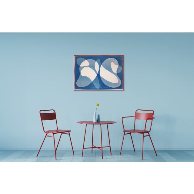 2026, Abstract Organic Monotype, Modern Floating Shapes in Blue Tones, Back to Back, Handmade MOnotype Cyanotype on Watercolor Paper For Sale In Miami - Image 6 of 8