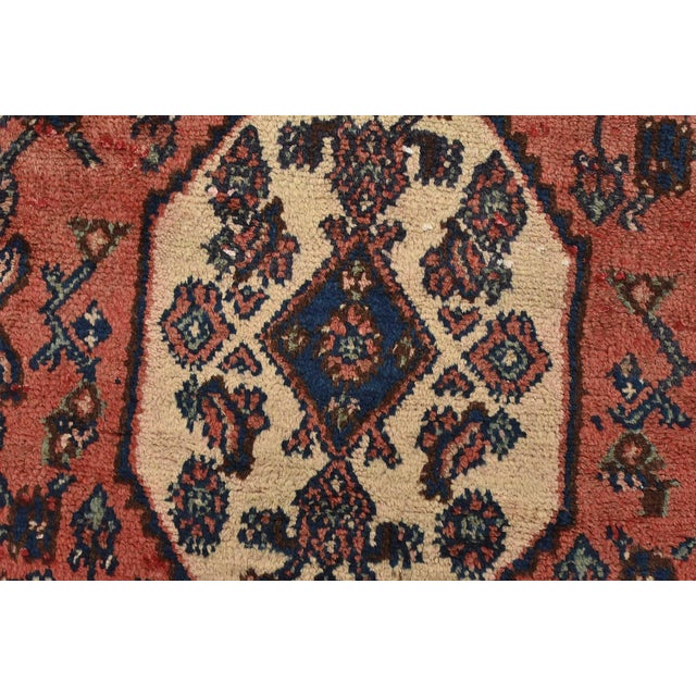 Pink Hamedan Runner 3’7” X 9’6” Pink Wool Semi-Antique Tribal Hand-Knotted Rug For Sale - Image 8 of 15