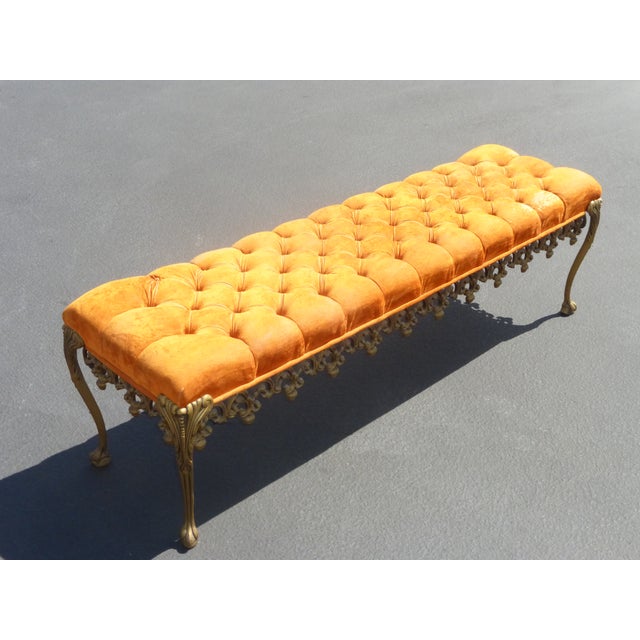 Vintage Hollywood Regency Orange Tufted Bench | Chairish