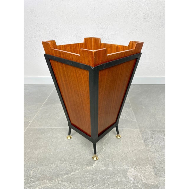 Metal Teak & Black Metal Basket, Italy, 1960s For Sale - Image 7 of 8