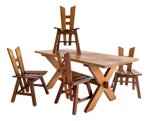 Vintage Brutalist Dining Set in Oak, 1970s, Set of 5