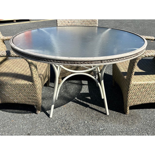 Metal Beautiful Vintage Lloyd Loom Aluminum Patio Set Table & 4 Chairs For Sale - Image 7 of 12