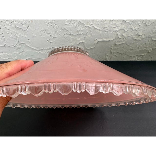 Vintage Art Deco Pink Satin Glass Ceiling Light Shades, Floral Relief, Circa 1935–1945 - a Pair For Sale - Image 9 of 12