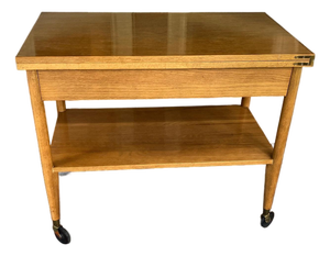 Vintage Scandinavian Mid‑Century Flip‑Top Bar Cart – Solid Oak Serving Trolley on Casters