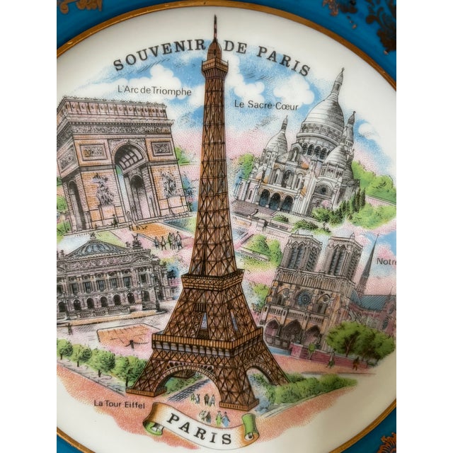 Limoges, France Vintage Limoges Cobalt Blue Paris Souvenir Cabinet Plate 7.5-inch - Gold Backstamp For Sale - Image 4 of 8