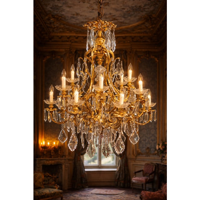 Mid 20c French Artisan Louis XVI Gilt Bronze Chandelier For Sale - Image 9 of 15