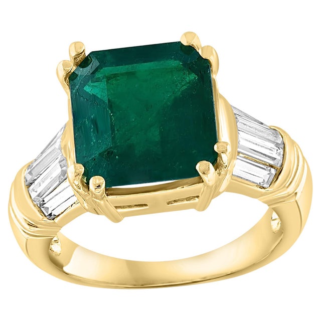 GIA Certified 3.41 Ct Octagonal Colombian Emerald & Diamond Ring 14K Yellow Gold For Sale - Image 15 of 18