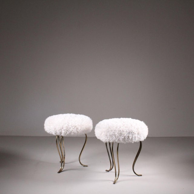 Set of Stools in Brass and Leather For Sale - Image 4 of 8