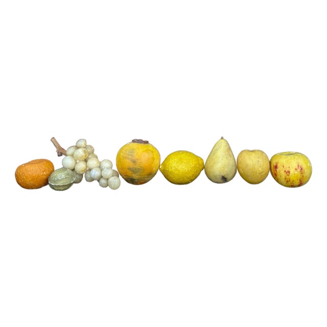 Vintage Italian Hand-Carved Marble Realistic Assorted Fruits - Set of 8 - Grapes, Walnut, & More For Sale