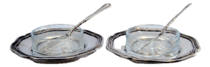 Silver Butter Dishes with Glass Cores and Knives with Twisted Handles, Set of 6