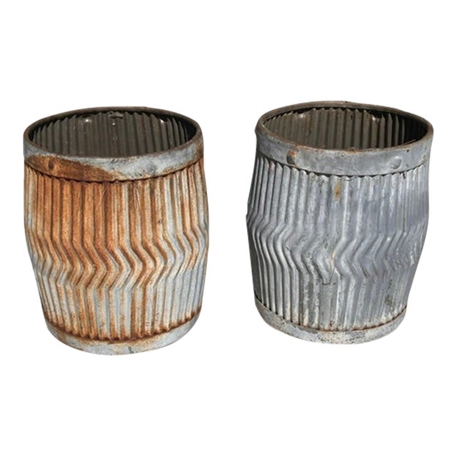 Pair of Antique Galvanized Dolly Tub Planters For Sale