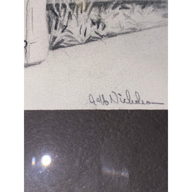 Mid 20th Century Jeff Nicholson Pencil Drawing of a Fence With a "No Trespassing" Sign and Trash Can For Sale - Image 12 of 12