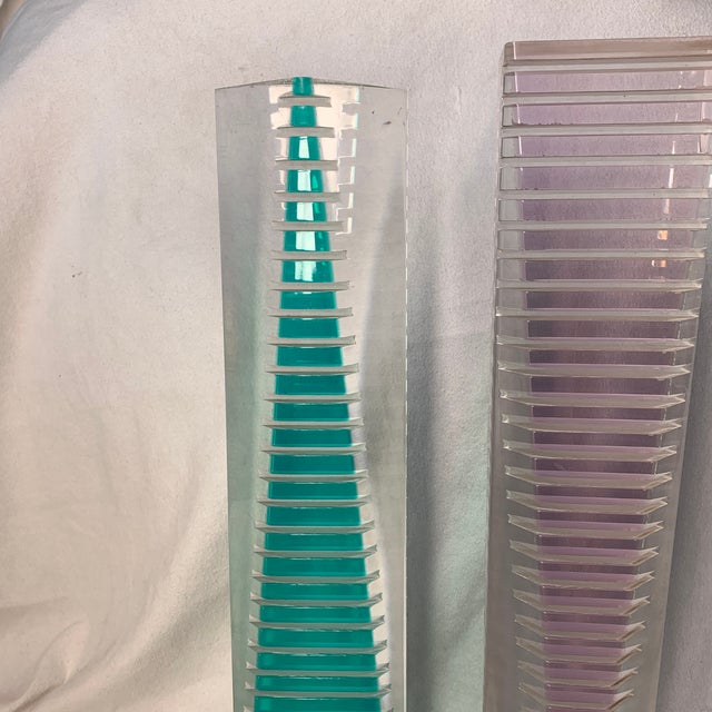 Shlomi Haziza Shlomi Haziza Geometric Acrylic Tower Sculptures - Pair For Sale - Image 4 of 8