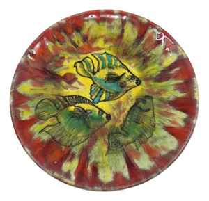 Decorative Plate Decorated with Multicolored Fish by Yves Alain Pleuven for Quimper, 1950s