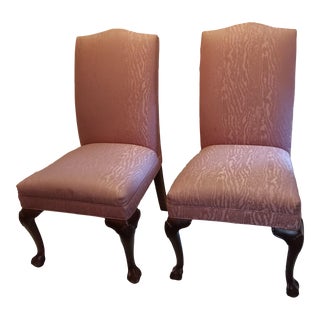 1990s Ethan Allen Parsons Chippendale Ball and Claw Foot Dining Side Chairs, in Satin Moire - Set of 2 For Sale
