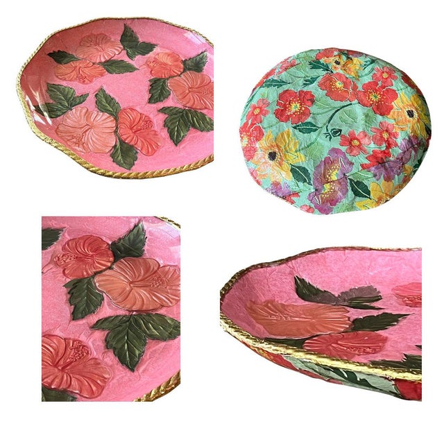 Fun food safe or just decorative platter; original interior surface is glass, decorative areas are on back of platter...