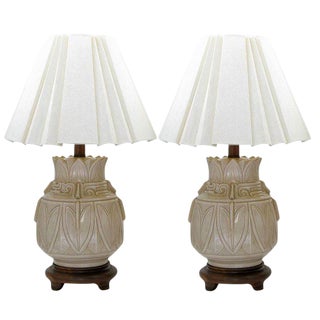 Pottery Asian Urn Form Lamps - a Pair For Sale