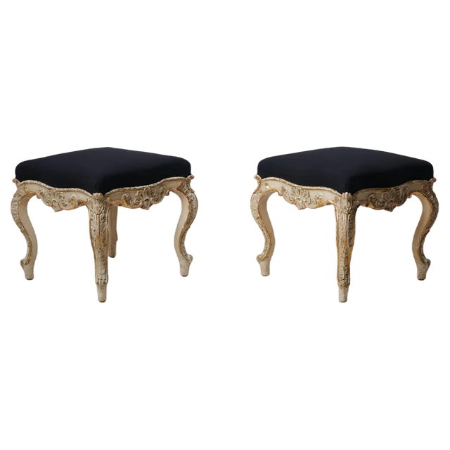 Set of Large Antique Swedish Rococo Style Footstools For Sale