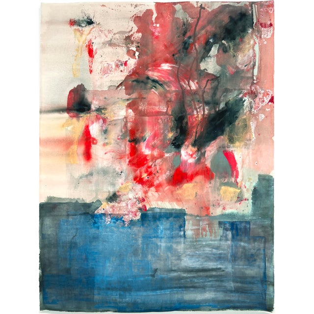 Bold Abstract and Figurative Composition in Blue and red Acrylic on Paper Bright and colorful abstracted figural painting...