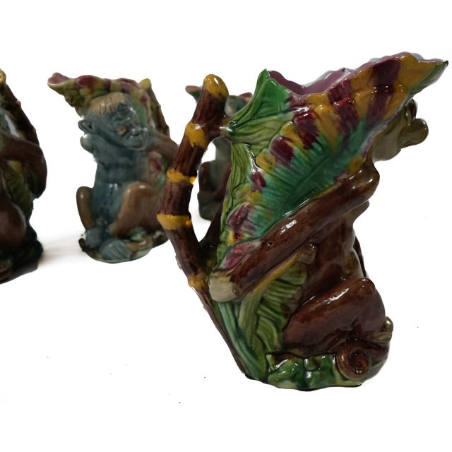 Majolica Monkey Ceramic Vases - Set of 4 For Sale - Image 6 of 9