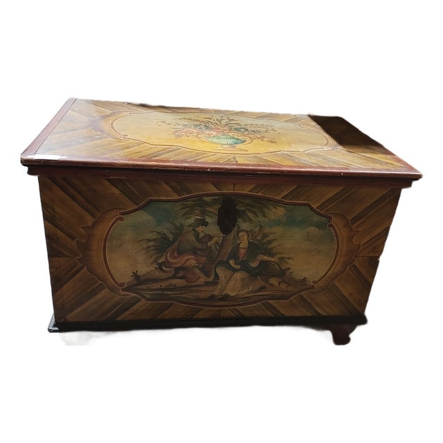 Mid-19th Century Alpine Painted Pine Blanket Chest For Sale