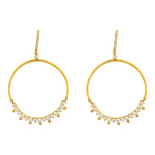 Contemporary 3.25 Carat Diamond 14k Yellow Gold Hoop Earrings, A Pair For Sale