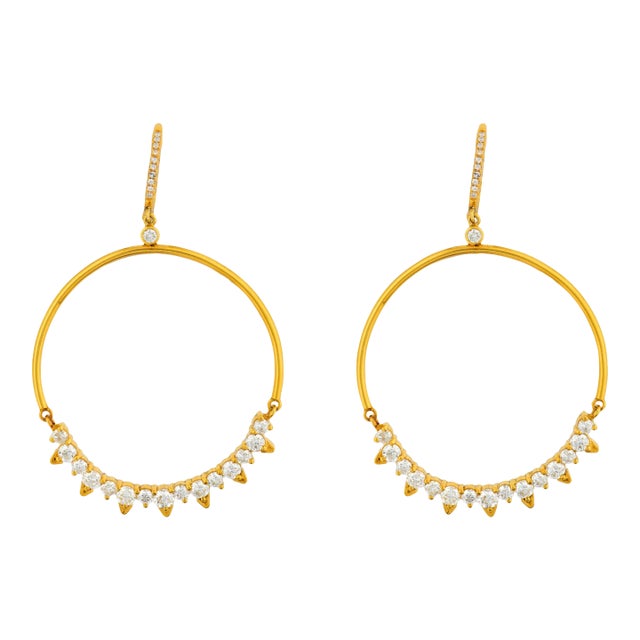 Contemporary 3.25 Carat Diamond 14k Yellow Gold Hoop Earrings, A Pair For Sale