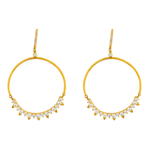 Contemporary 3.25 Carat Diamond 14k Yellow Gold Hoop Earrings, A Pair