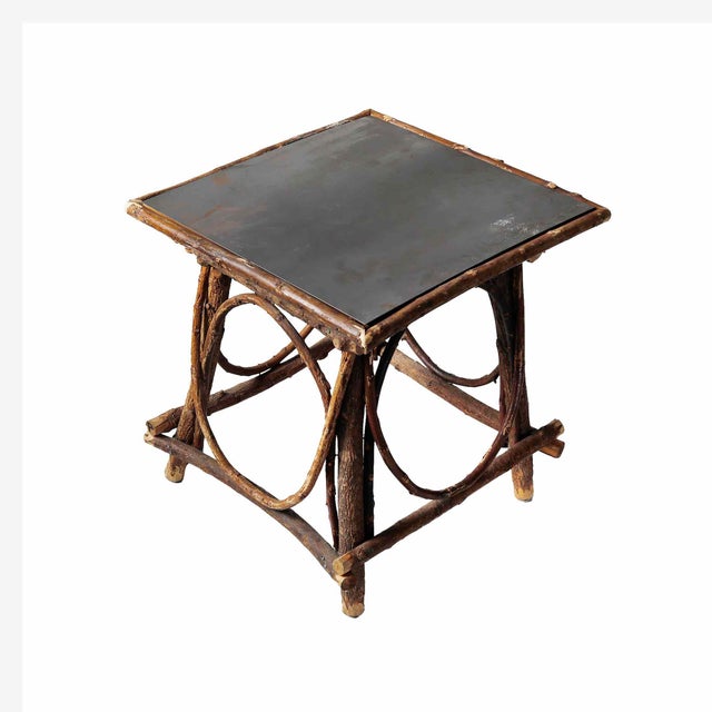 Wood Vintage Twig Tables With Metal Tops - A Pair For Sale - Image 7 of 9