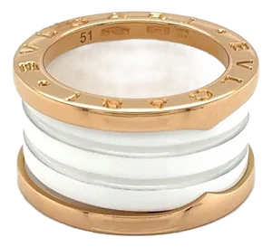 Bvlgari B.zero1 Four Band 18k Rose Gold & White Ceramic Ring - Size 5