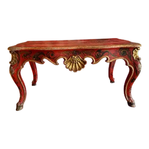 1951 James Reynolds Painted Coral Red Chinoisierie Cocktail Coffee Table