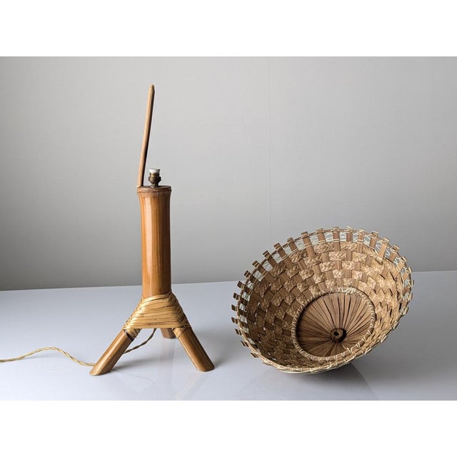 Wood Bamboo and Rattan Table Lamp with Woven Shade, 1950s For Sale - Image 7 of 16