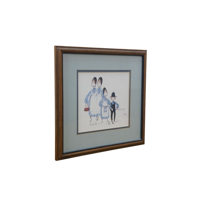 1982 / 1985 P. Buckley Moss My Sisters Amish family print featuring two sisters carrying a basket with apples and two...