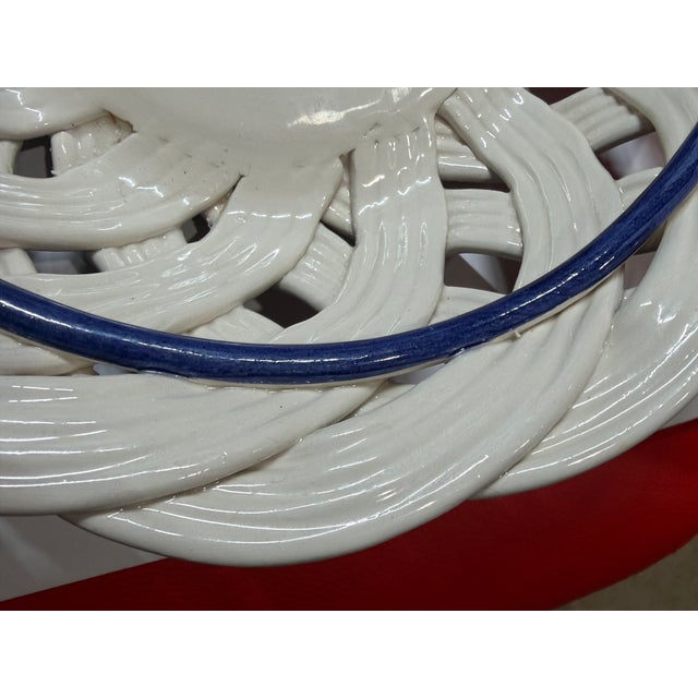 Late 20th Century Italian Ceramic Woven Basket With Lemons & Cobalt Blue Trim For Sale - Image 5 of 7